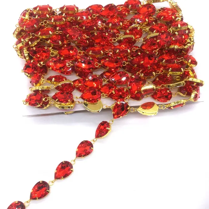 beautiful red teardrop acrylic chain diamond dance dress trimming