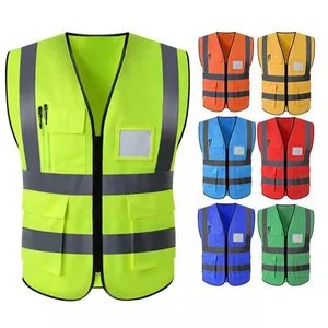 Custom Logo All Colors Hi Vis Men's Safety Workwear Vest Multi Pockets Construction Engineer Reflective Safety Vest