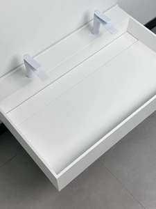 Évier intégré en pierre artificielle acrylique de grand <span class=keywords><strong>lavabo</strong></span> carré fixé au mur avec l'usine de drain rabattable directe - Product Image 3