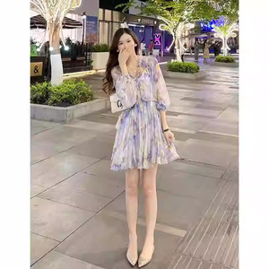 Vestido de seda de morera <span class=keywords><strong>ZIMMERMAN</strong></span>*2025 de primavera/otoño, dulce, antiestático, estampado, con volantes, de cintura alta, irregular y con cordones. - Product Image 3