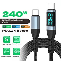 Kabel Pengisian Cepat 240W Layar Digital, Kabel Data Dual Type-C, Transfer Data, Kabel Type C ke Type C Berbahan Aluminium Alloy Kepang