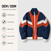 Veste coupe-vent légère pour homme, fermeture éclair, sans capuche, couleur contrastée, polyester, style rétro urbain, usage quotidien