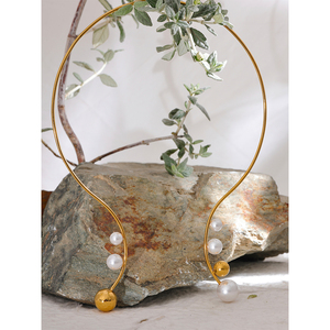 JINYOU 1187 ファッションパールトルクス ゴールデンステンレススチール オープンチョーカー ステートメントネックレス レディース 新作シックジュエリー - Product Image 6