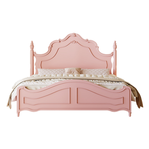Letto per Bambine in Legno Massello, Design Scandinavo, Ecologico, Durevole e Confortevole, Rosa, 1,8m, per Camera da Letto delle Bambine - Product Image 1