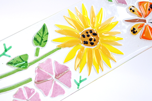 Fused <b>Glass</b> Floral Statues, Sunflower Butterfly <b>Glass</b> Tabletop Desktop <b>Glass</b> <b>Candlestick</b> Ornament for Household & Gift Use - Product Image 3