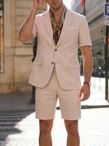 Ensemble de <span class=keywords><strong>costume</strong></span> décontracté tissé à manches courtes pour hommes, vente en gros, 2 pièces, tenues de mariage d'<span class=keywords><strong>été</strong></span>, ensemble blazer et short de luxe - Product Image 6