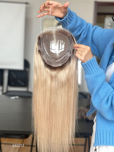 Cabello Remy recto de seda rubia 4*4 hecho a medida, parte delantera de encaje, línea de cabello prearrancada para mujeres con Base de seda Natural - Product Image 4