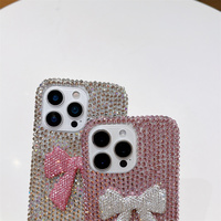 Adorable Argent Rose Or 3D Bowknot Full Diamond Phone Case pour iPhone 17 16 Pro Glitter Rhinestone Wholesale Phone Accessories