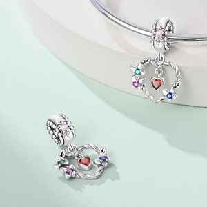 Colgantes de Corazón Romántico con Alas, Plata <span class=keywords><strong>925</strong></span>, Diseño Esmaltado con Efecto Goteo de Aceite, Abalorios de Moda DIY para Pulseras de Mujer - Product Image 5