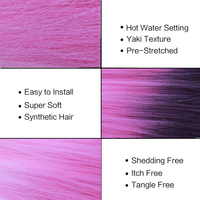 Extensions de Cheveux Tressés Pré-Étirement 26 Pouces 90 Grammes, Fibre Synthétique à Basse Température, Noir Rose Bleu Violet