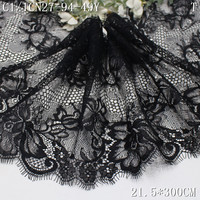 Dentelle Chantilly noire française en nylon de 21 cm pour la décoration de robes de mariée, abayas et tenues modestes