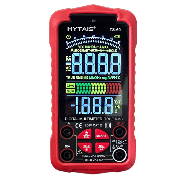 HYTAIS TS60 Smart Digital Multimeter LCD Display AC/DC Voltage (750V/1000V) Resistance (60M) Continuity Capacitance (60mF)