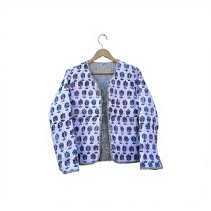 Organic Cotton Knitted Block Printed Boho Style Quilted Reversible Eco-Friendly Jacket <b>Women</b> Breathable Handmade Winter Button - Product Image 1