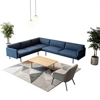 Ensemble de canapés de bureau contemporains et modernes avec panneaux en bois couleur bois naturel et pieds en fer pour bureau et salon