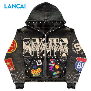 पुरुषों के कारखाने के लिए कस्टम विंटेज धुलाई गई धुलाई गई धुत 100% सूती बैगी पहने हुए जिपर जैकेट - Product Image 1