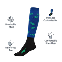 Chaussettes d'équitation techniques respirantes, durables, bleu-noir, avec logo personnalisé et compression de soutien