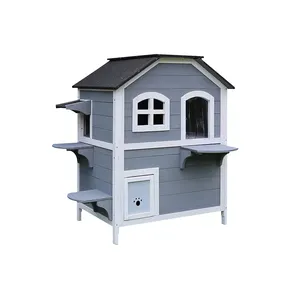 Outdoor Animal House Wooden Cat House Kitty Shelters With Windows