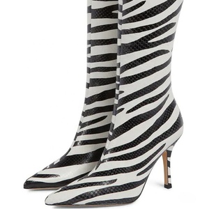 Cute Zebra Print Pointy Toe Women Long Thin High Heels Knee High Boots for Women Fashion Back Zipper <b>Shoes</b> - Product Image 6