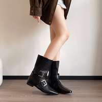 Bottines à bout pointu pour femmes, talon compensé caché, double boucle, en daim, style western, pliables, 4 couleurs