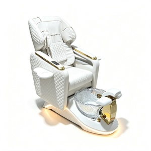 Rolling Massage Pedicure <b>Chair</b> <b>with</b> Manicure <b>Table</b> Nail Salon Furniture Set Spa Pedicure Station Cream Leather Winged Headrest - Product Image 2