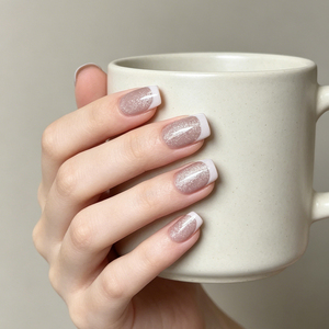 Uñas postizas de ABS hechas a mano, cuadradas medianas, con purpurina, estilo francés nude, para aplicación en dedos con pegamento, venta al por mayor. - Product Image 2