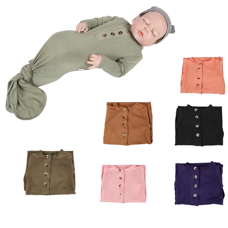 Kids Jumpsuit Bebes Clothes Long Sleeve Newborn Romper Child Rayon Button Knotted Gown Baby Wears