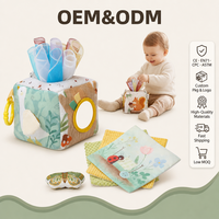 Jouet Boîte à Mouchoirs Bébé Thème Forêt, Cube Sensoriel Doux à Tirer avec Foulard, Miroir, Papillon et Carte en Tissu, Coffret Cadeau CE EN71 CPSIA