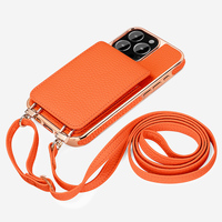 Portefeuille en cuir orange et étui pour téléphone portable pour iPhone 16 Pro Max sangle à bandoulière avec artisanat spécial galvanoplastie