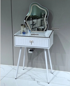 Wholesale Simple Style Bedroom <b>Dressing</b> Furniture LED Round <b>Mirror</b> Makeup <b>Vanity</b> Desk With Storage Drawers - Product Image 2