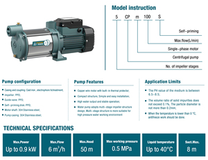 Pompe centrifuge multi-étages en acier inoxydable Grandfar High 250W-900W OEM CPm100S pour eau propre, largement utilisée - Product Image 2