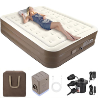 Matelas pneumatique auto-gonflant grand lit avec pompe intégrée, lit gonflable floqué surélevé pour la maison, le camping et les invités