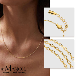 Collar Clásico EManco para Mujer, Chapado <span class=keywords><strong>en</strong></span> <span class=keywords><strong>Oro</strong></span> Fino, <span class=keywords><strong>Acero</strong></span> Inoxidable, <span class=keywords><strong>Cadena</strong></span> Delgada Ajustable <span class=keywords><strong>de</strong></span> Alta Calidad con Cierre <span class=keywords><strong>de</strong></span> Langosta, Regalo - Product Image 1
