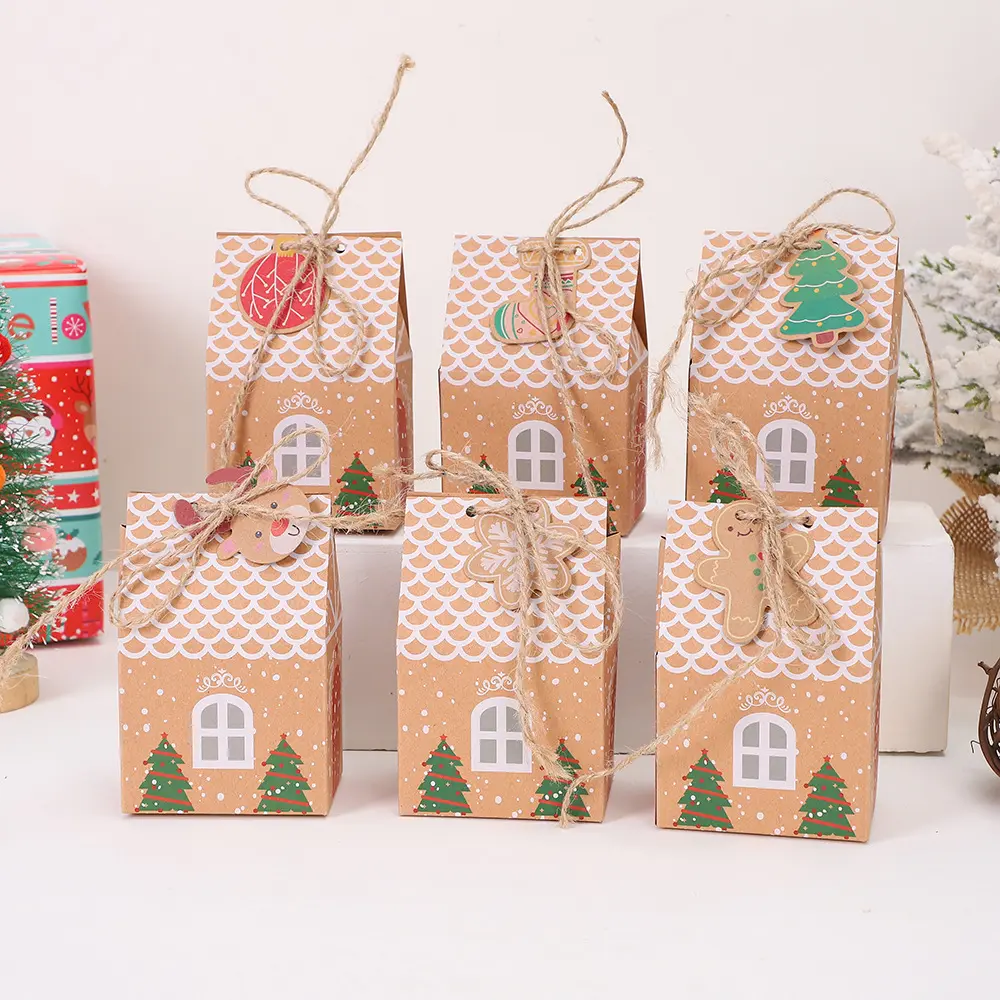Design creativo all'ingrosso di sacchetti regalo di natale albero di natale ciondolo alce sacchetti di carta Kraft sacchetti regalo sacchetti