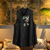 Nouveau Gilet en Soie Satinée Chinoise avec Col Phénix et Broderie Française Faite à la Main, Style Rétro Sans Manches pour Femme