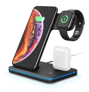 3 in 1 wireless charging stand 15W fast Qi charger for 11 12 XS XR X 8 S10 S9 W