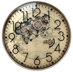 31.5-inch vàng cơ khí di chuyển bánh Đồng hồ treo tường kim hiển thị Đương Đại bản đồ thiết kế phong cách cổ nhà phòng khách trang trí - Product Image 1