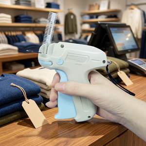 Pistola Etiquetadora Banok, Modelo Estándar de Plástico con Mango Blanco y Accesorio de Peine Blanco, Ecológica, para Etiquetar Ropa, Jeans, Zapatos y Bolsos - Product Image 1