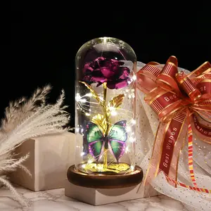 Artificial Eternal Flowers Valentine's Day Gifts Forever Preserved Rose In Glass Dome Led