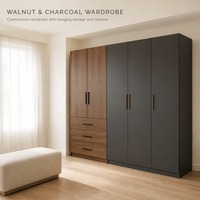 Armoire à tiroirs moderne minimaliste en bois de noyer bicolore noir mat, en kit (KD), en contreplaqué mélaminé, fabrication OEM ODM sur mesure