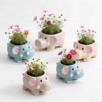Set Pot Bunga Resin Hippo 3D yang Dapat Disesuaikan, 5 Buah, Pot Tanaman Kaktus & Herbal Modern yang Lucu, Dekorasi Ambang Jendela, 12x10x9cm