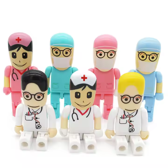Customized Logo Plastic Doctor Nurse Shape USB 2.0 8GB 16GB 32GB 64GB 128GB Real Capacity Flash Memory Stick Thumb Drive