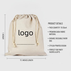 Bolsa Ecológica de Lona con Cordón y Logotipo, Bolsas de Muselina Reutilizables con Cordones para Regalos y Almacenamiento, Bolsas de Algodón 100% Natural - Product Image 3