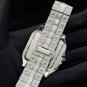 Luxury Men's Stainless Steel Square <b>Case</b> Quartz <b>Watch</b> with Custom Arabic Dial Pointer Display Iced Zircon - Product Image 5