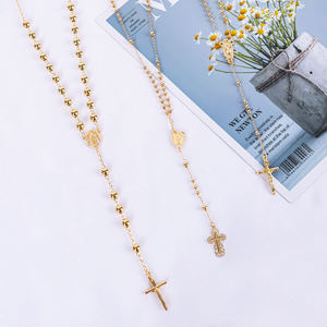Collana di gioielli religiosi di moda all'ingrosso placcato in oro 18 carati gesù su croce pendente collana rosario Hiphop - Product Image 3