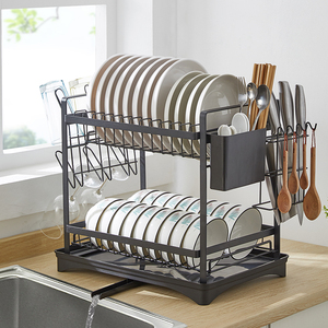 Factory price 2 layer kitchen dish drying storage rack household tableware drying storage rack with drain pipe WS-2238