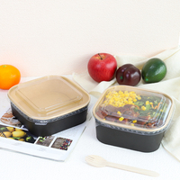 Conteneur alimentaire en papier blanc jetable imprimé sur mesure avec film CPET, bol carré pour salade avec couvercle