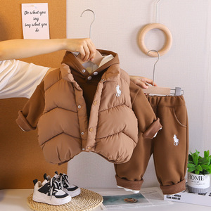 Nouvel Ensemble Élégant pour Garçons : Survêtement Décontracté à Capuche, <span class=keywords><strong>Gilet</strong></span> Doublé Polaire Épais, Trois Pièces pour le Printemps - Product Image 3