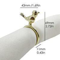 Lot de 4,5 cm de bagues de serviette en métal motif fleur Bongo Gold pour fêtes, mariages, écologiques, motif oiseau