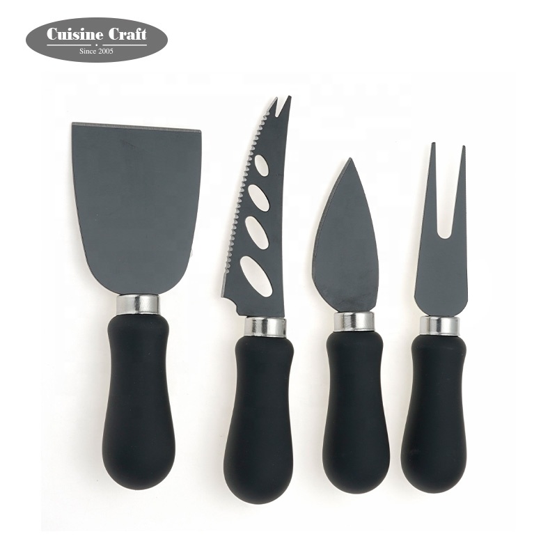 Высокое качество кухонный набор ножей для сыра из нержавеющей стали черный ножей для резки сыра, 4 предмета в комплекте с ручкой PP