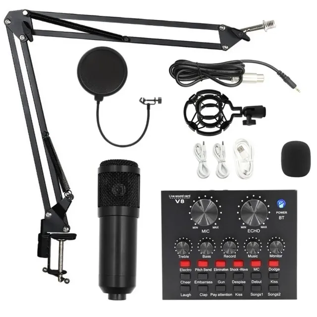 BM800 V8 Condenser Microphone Kit with Computer Sound Card Streaming Audio Mixer Mobile Phone Compatibility-Made Mainland China